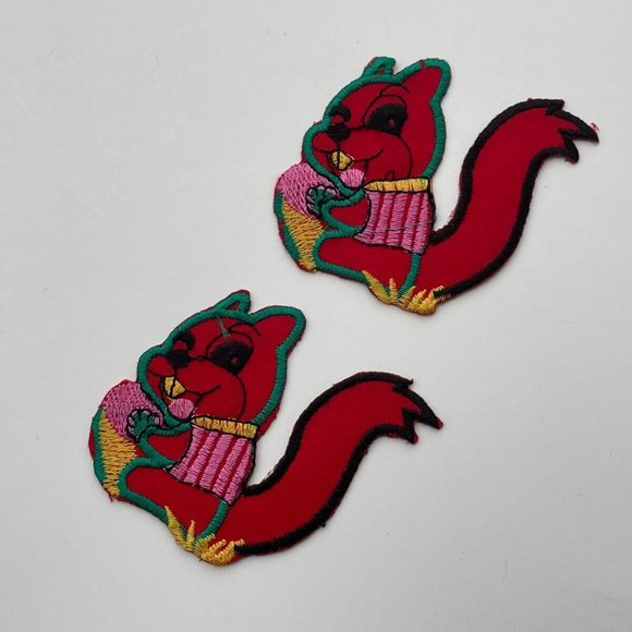 Squirrel Iron On Patches for Craft Cloth Red Embroidery Patches Lot of 2 - Picture 4 of 7